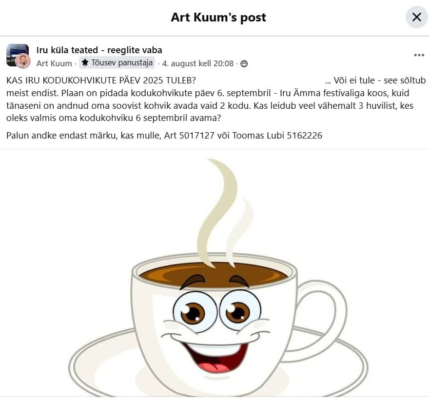 Kohvikute päev Irus 06.09.2025